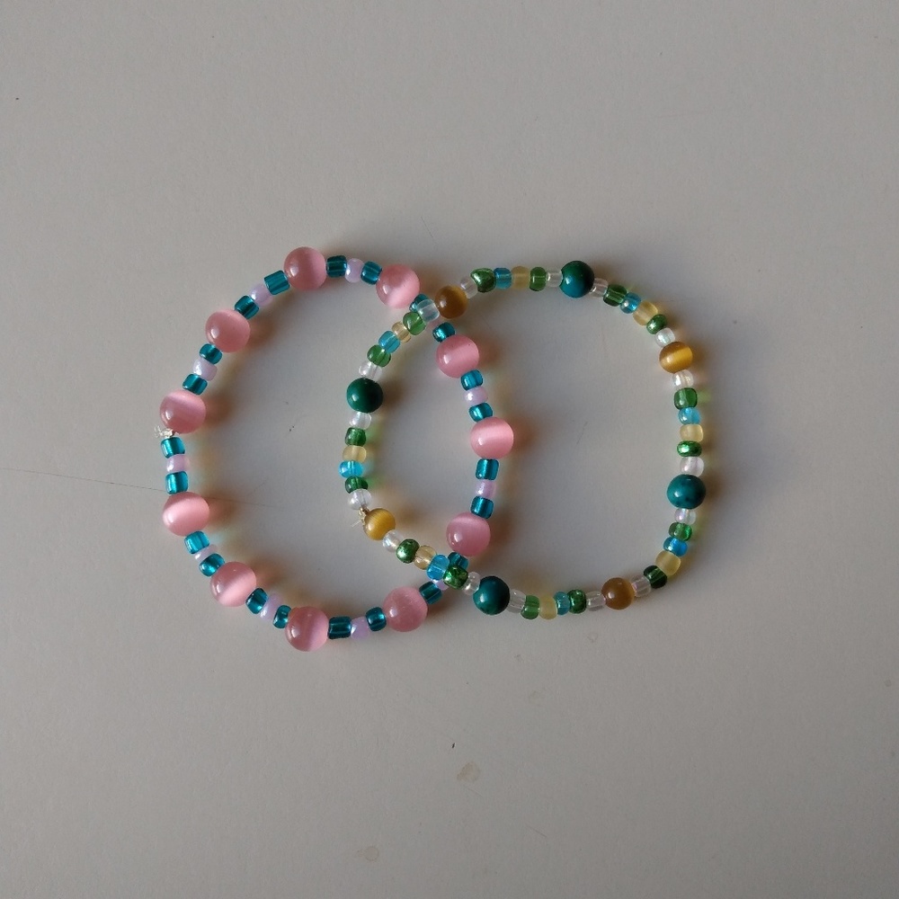Cateye, Peacock Stone & Seed Bead Bracelet Set